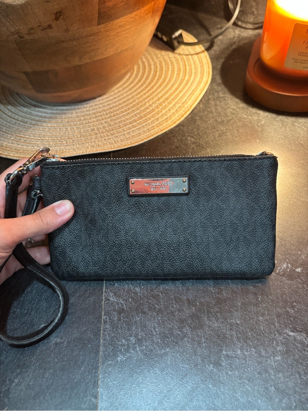Michael Kors Black Leather Zip Wristlet Card Holder